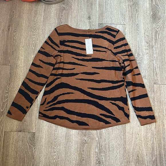 NWT new Chico’s Textured Tiger-Stripe‎ Bateau-Neck Sweater Size Medium - Picture 7 of 7